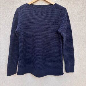 LL Bean 100% Cotton Navy Knit Crew Neck Sweater Women's Size L Pullover